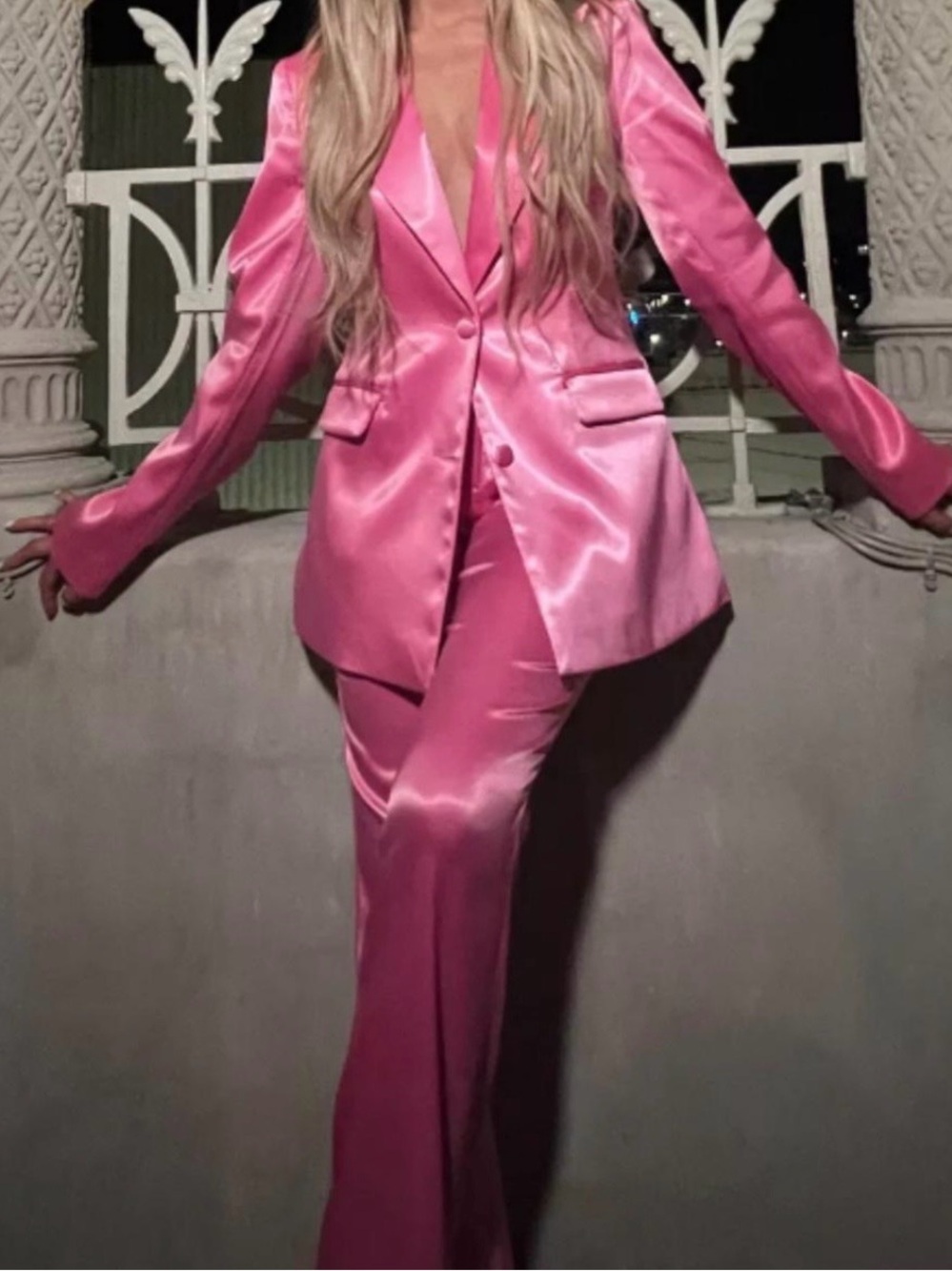 Meshki Shimmering Bubblegum Pink Blazer and Pants Set